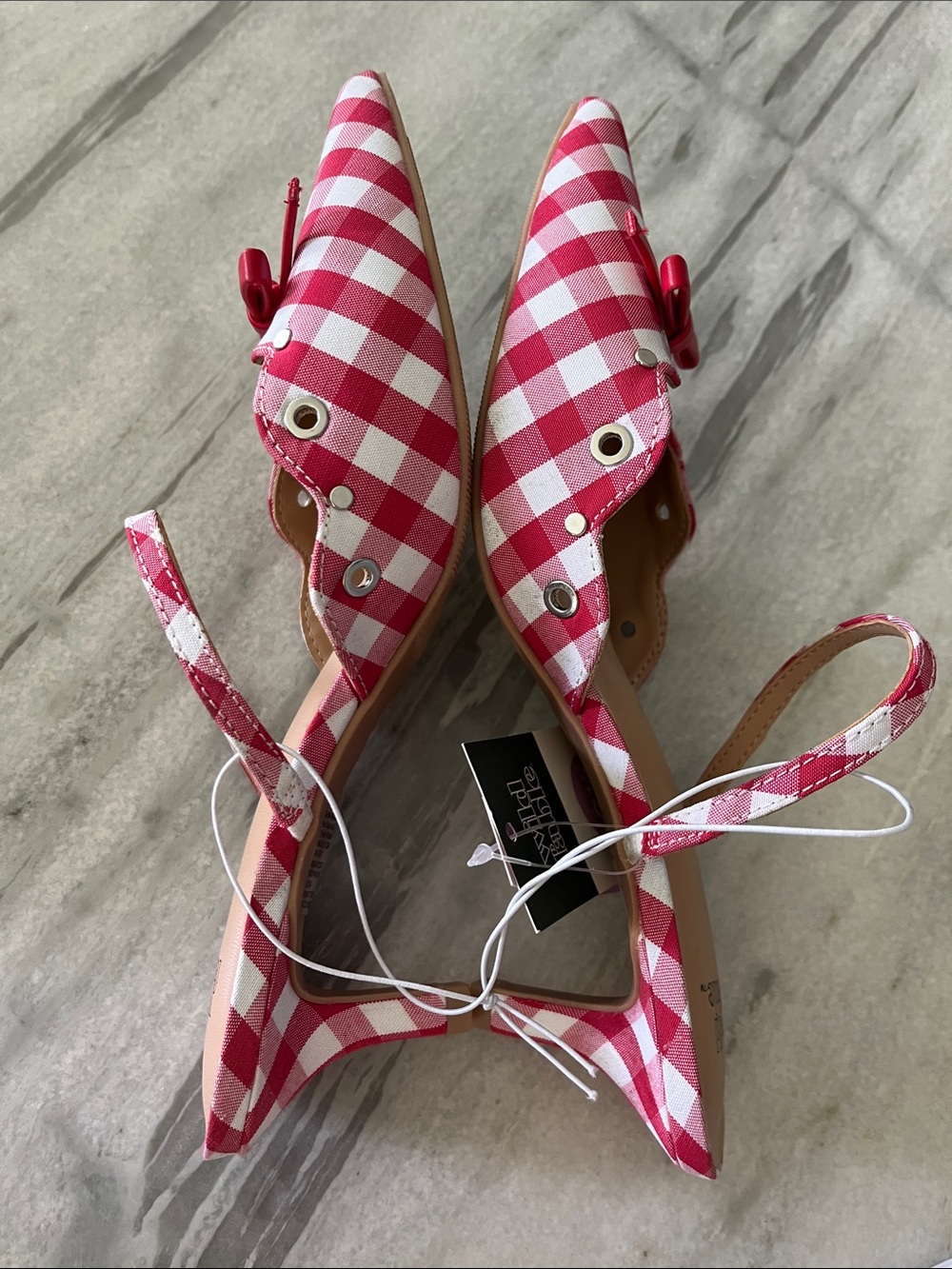 wild fable Red & White Gingham Pointed Slingback Mule with Bow - Picture 6 of 8